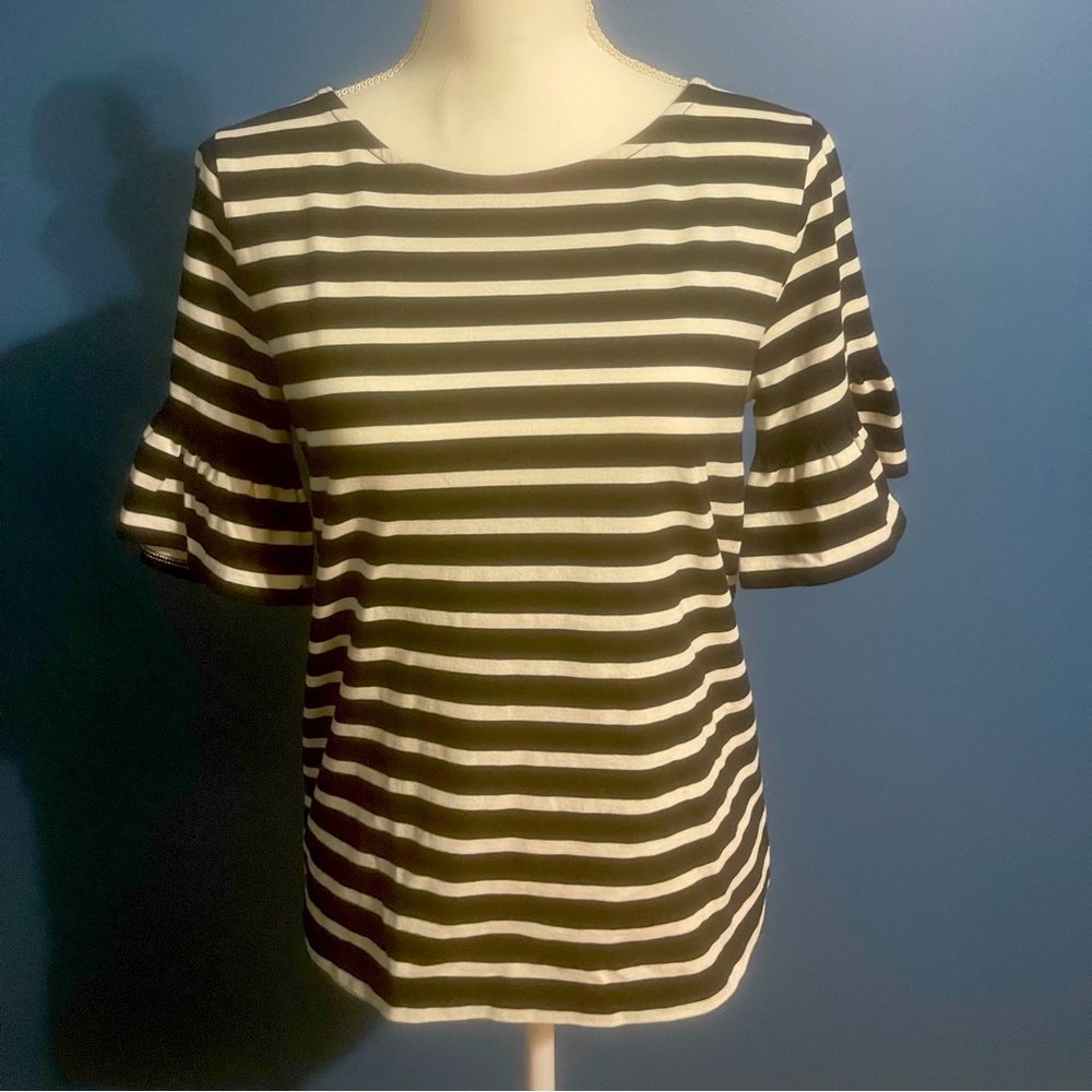 J Crew Black and cream striped short sleeve top size S